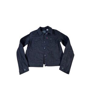 Levis Black Denim Jacket Girls Size M Classic Button-Up Style Jean Jacket